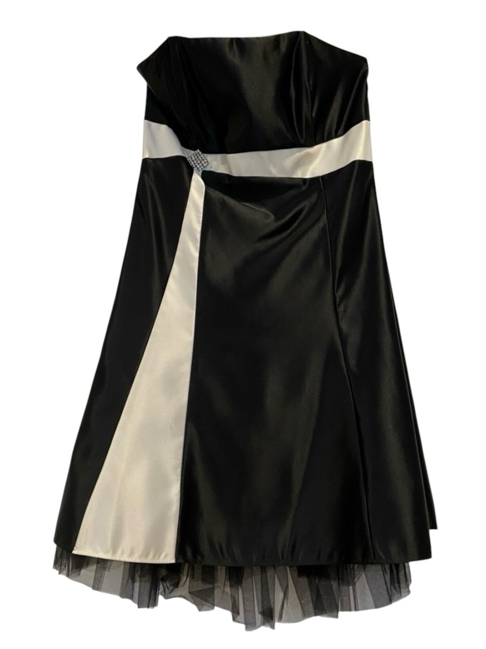 Jessica McClintock Gunne Sax size 11 sateen Prom mini dress black white strapl - Picture 2 of 16